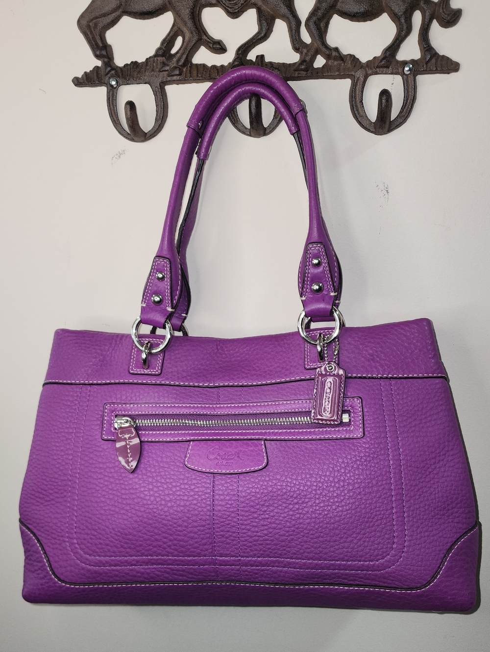 Coach Purple Pebbled Leather Peneloupe Shopper Tote Handbag Purse
